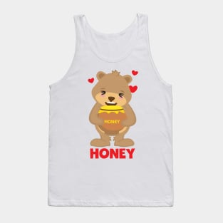 Happy cute kawaii honey bear with a pot of honey design Tank Top